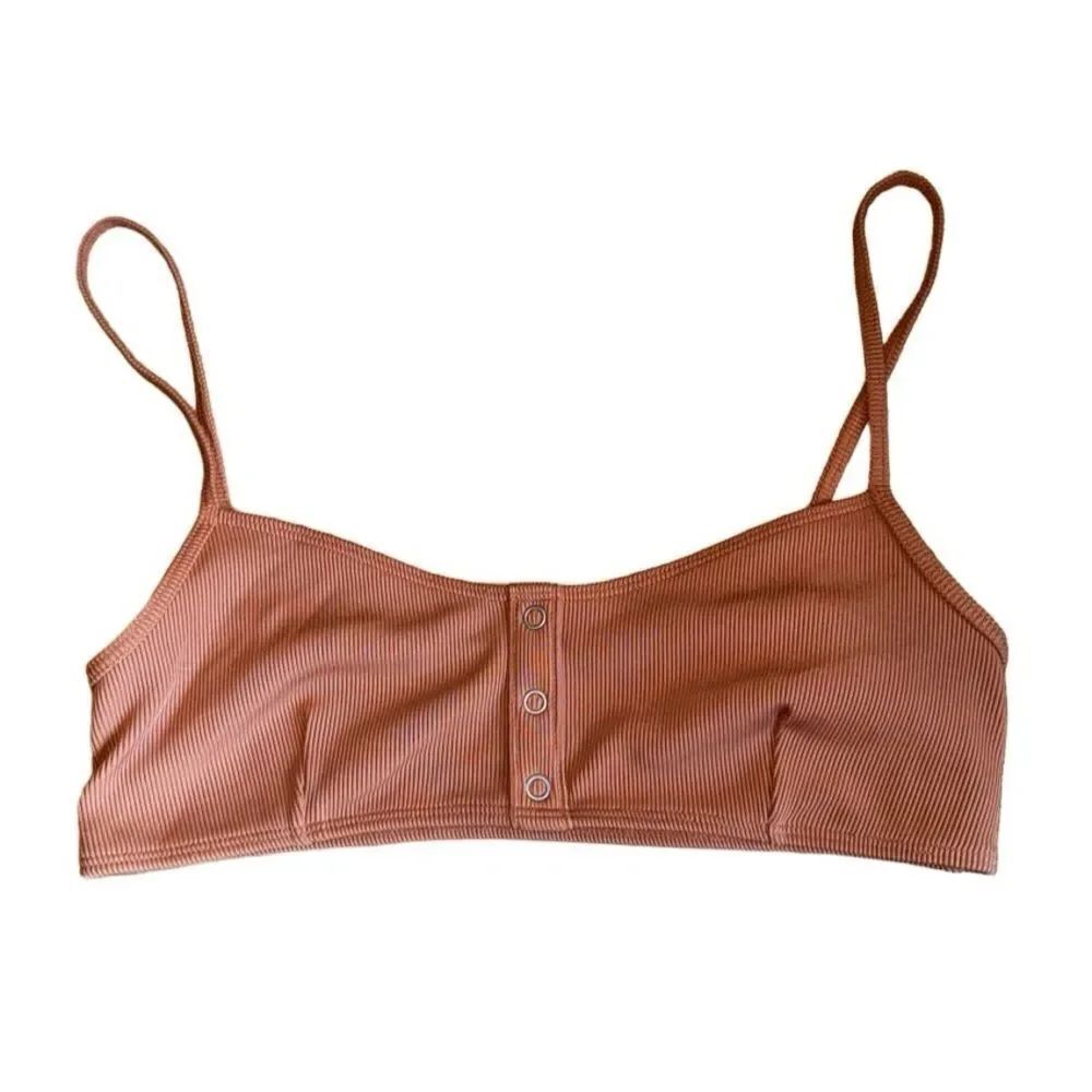 Forever 21 Women's Tan Swim Top w/ Button Detail - Size Medium